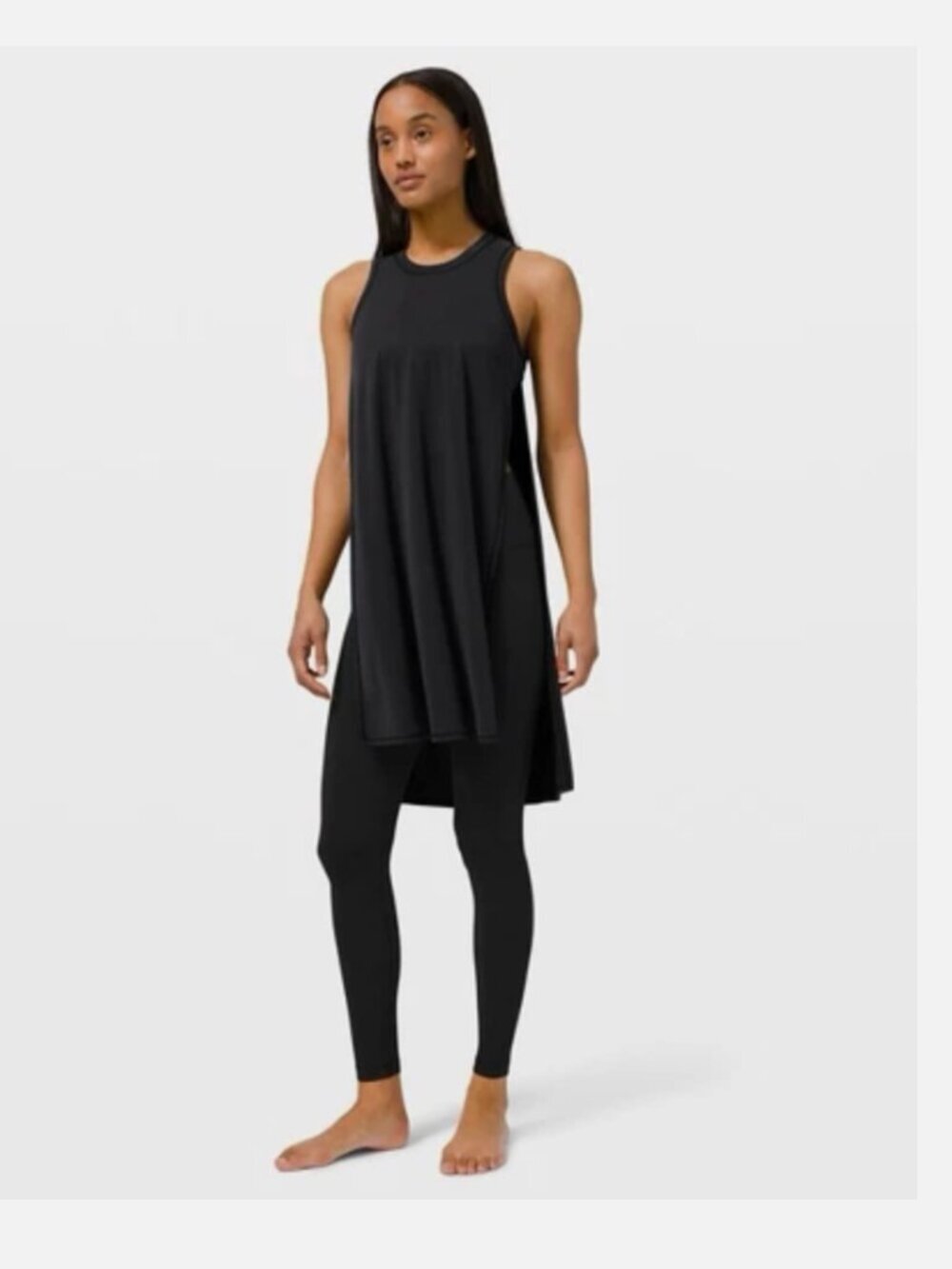 Lululemon Size Medium Seek Softness Yoga Side Slit Tunic Tank Black Modal Blend